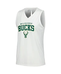 LevelWear Women's White Milwaukee Bucks Paisley Peekaboo Tank Top