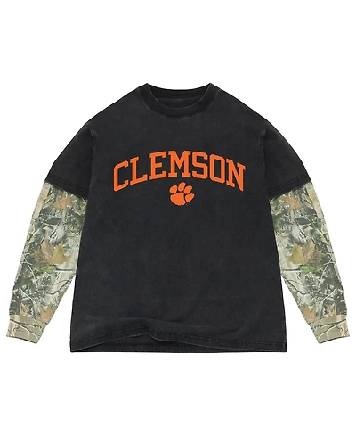 Uscape Apparel Men's Black/Camo Clemson Tigers Back Bay Twofer Heavyweight Long Sleeve T-Shirt