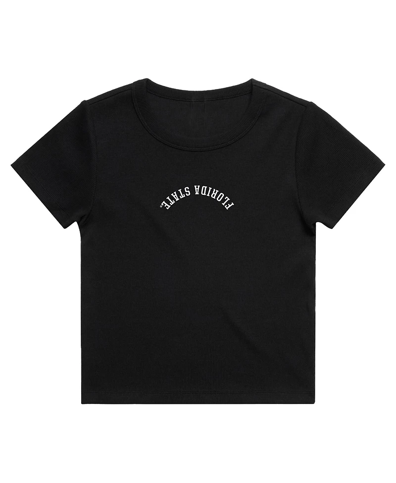 Uscape Apparel Women's Black Florida State Seminoles Upside Down Embroidery Ribbed Cropped T-Shirt