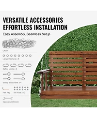 Vevor 60" Porch Swing Bench Wooden Hanging Outdoor Garden Patio Courtyard Brown