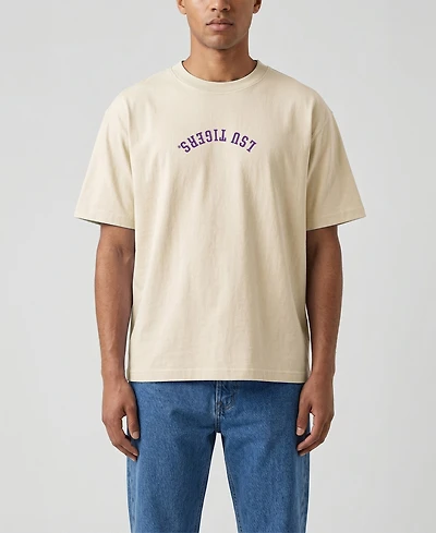 Uscape Apparel Men's Cream Lsu Tigers Upside Down Embroidered Vintage Heavyweight T-Shirt