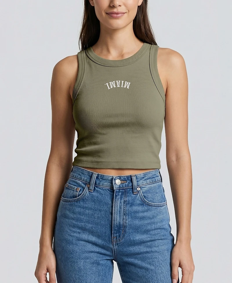 Uscape Apparel Women's Green Miami Hurricanes Upside Down Embroidery Ribbed Cropped Tank Top