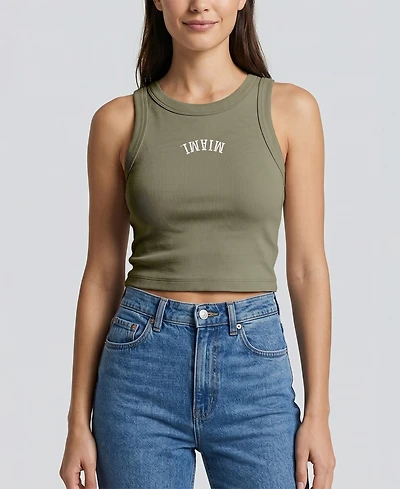 Uscape Apparel Women's Green Miami Hurricanes Upside Down Embroidery Ribbed Cropped Tank Top