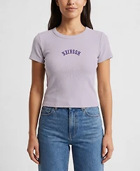 Uscape Apparel Women's Purple Washington Huskies Upside Down Embroidery Ribbed Cropped T-Shirt