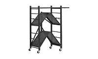 Viyet 3-Tier Foldable Storage Rack - 30"W No Assembly Metal Shelf with Wheels and Hooks