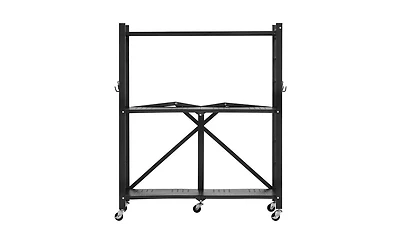 Viyet 3-Tier Foldable Storage Rack - 30"W No Assembly Metal Shelf with Wheels and Hooks