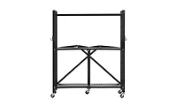 Viyet 3-Tier Foldable Storage Rack - 30"W No Assembly Metal Shelf with Wheels and Hooks
