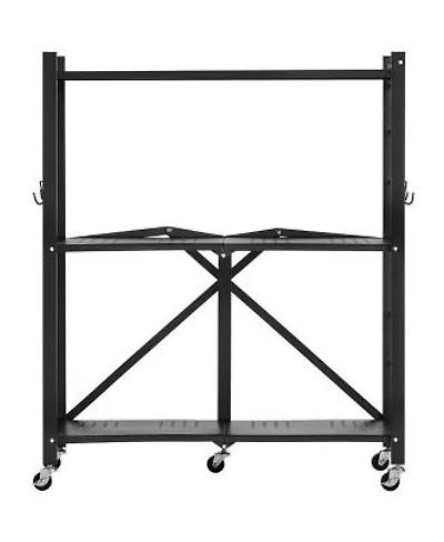 Viyet 3 Tier Foldable Storage Rack 30w No Assembly Metal Shelf With Wheels Hooks