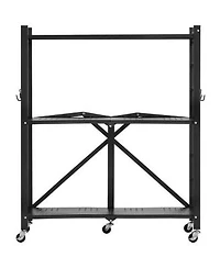 Viyet 3 Tier Foldable Storage Rack 30w No Assembly Metal Shelf With Wheels Hooks