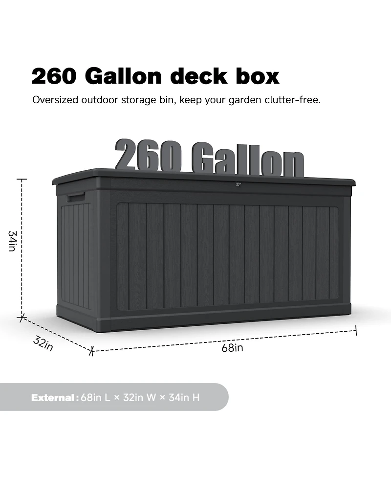 Viyet 260-Gallon Xxl Outdoor Deck Box