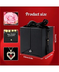 Lovery 5-Piece Preserved Rose with Led Lights Double Heart Necklace and Acrylic Box Gift Set