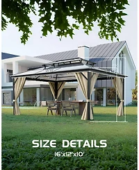 homfan 12 x 16 Ft Hardtop Gazebo for Backyard Patio with Double Roof and Aluminum Frame and Pc Panels