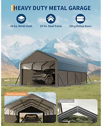 homfan 12x20 Ft Heavy Duty Steel Carport, Galvanized Metal Vehicle Shelter with Painted Steel Roof
