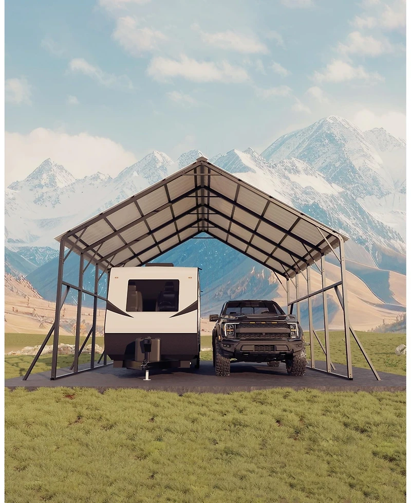 homfan 20 x 20 Ft Vertical Roof Metal Carport, Heavy Duty Galvanized Steel Car Garage with Iron Frame, Vehicle Shelter for Cars Trucks