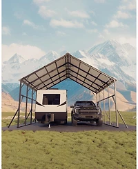 homfan 20 x 20 Ft Vertical Roof Metal Carport, Heavy Duty Galvanized Steel Car Garage with Iron Frame, Vehicle Shelter for Cars Trucks