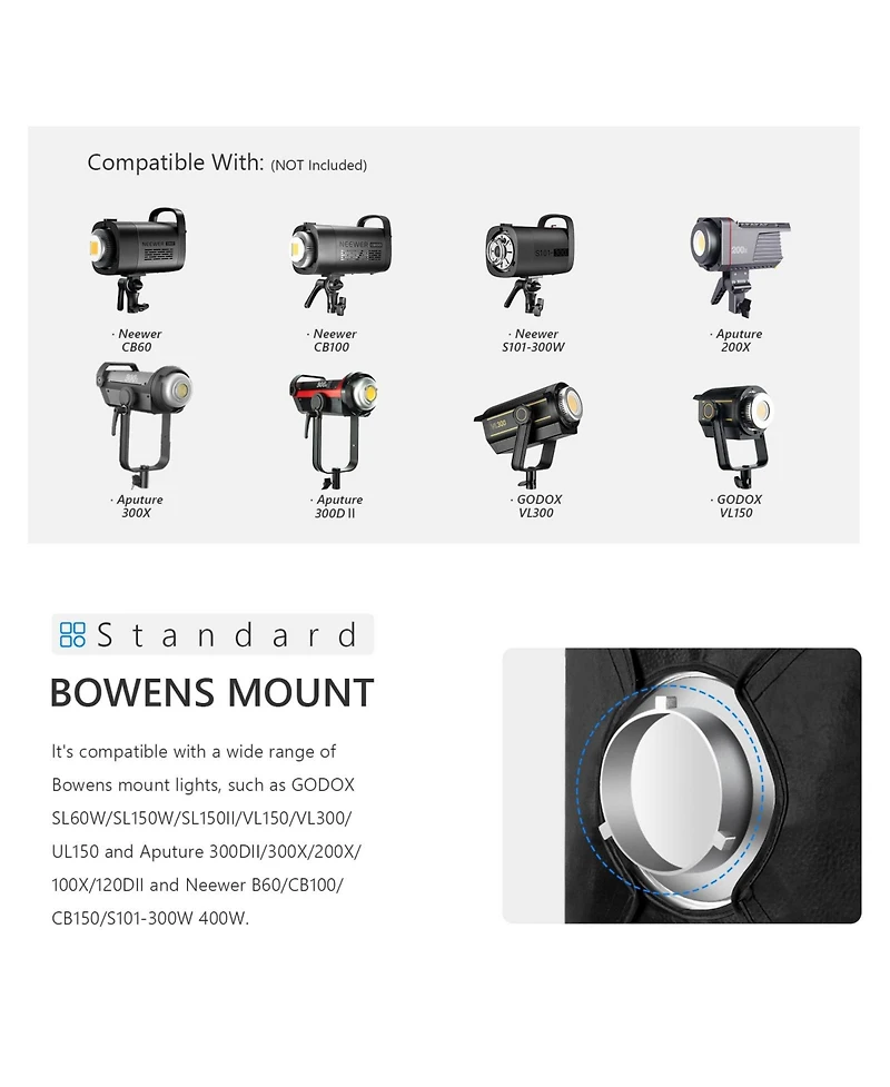 Neewer S101-400W Softbox with 400W, 300W, 70W for S101-400W/300W