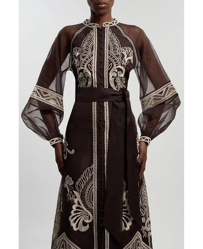 Karen Millen Women's Embroidered Mandarin Collar Midi Dress