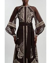 Karen Millen Women's Embroidered Mandarin Collar Midi Dress