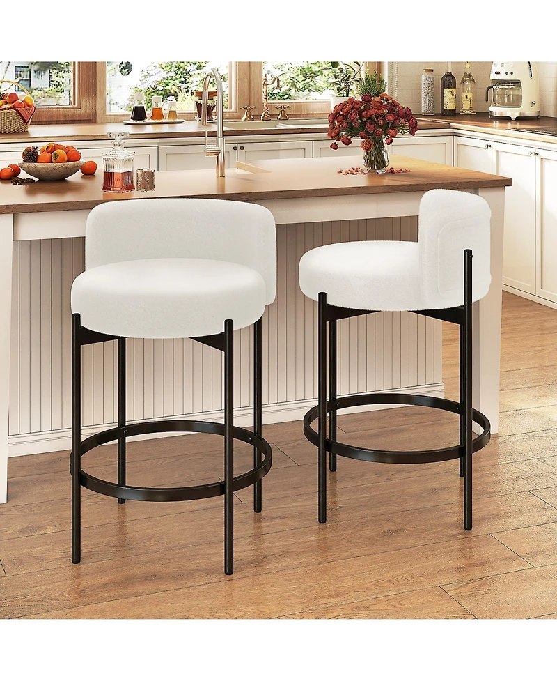 Slickblue Upholstered Boucle Counter Stools Set of with Comfortable Curved Back