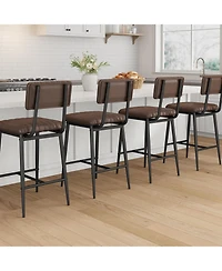 homfan Counter Height Bar Stool Set with Padded Leather Seat and Stitched Detail Iron Frame