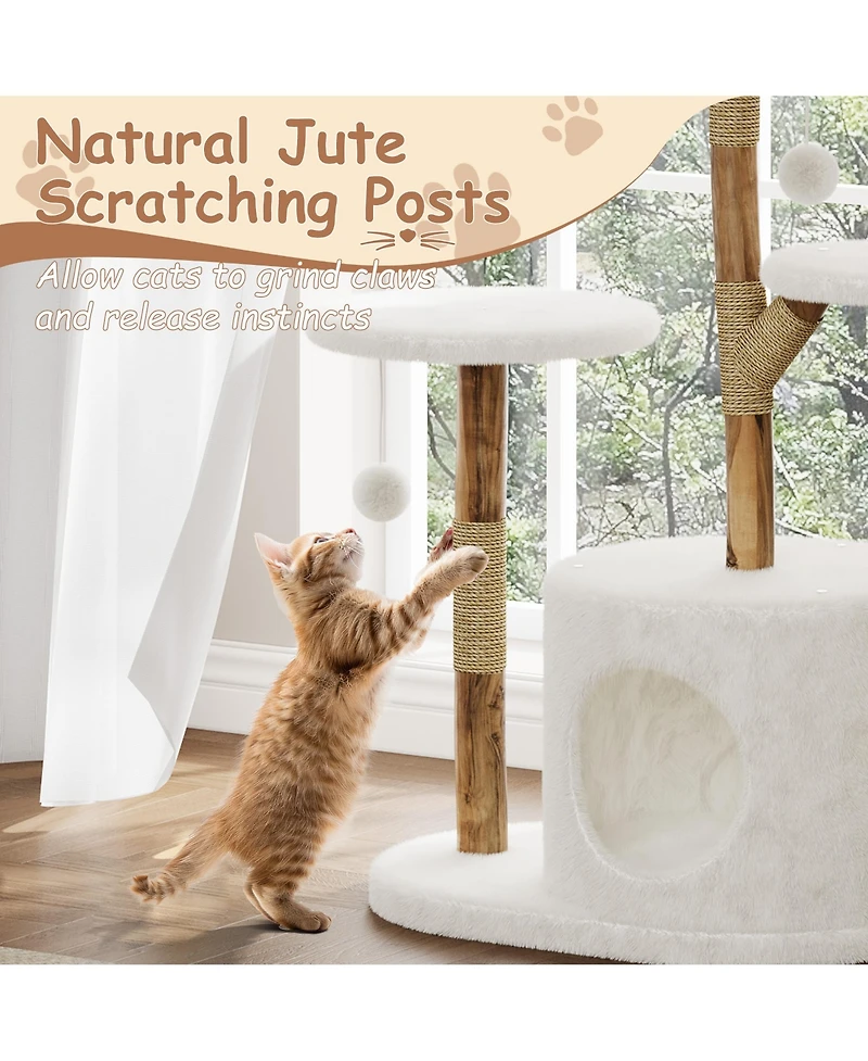 homfan 50" Multi-Level Wood Cat Tree for Large Cats with scratching posts, perch, bed, and modern design that fits home decor.