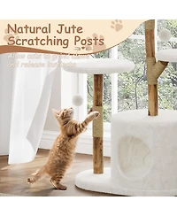 homfan 50" Multi-Level Wood Cat Tree for Large Cats with scratching posts, perch, bed, and modern design that fits home decor.
