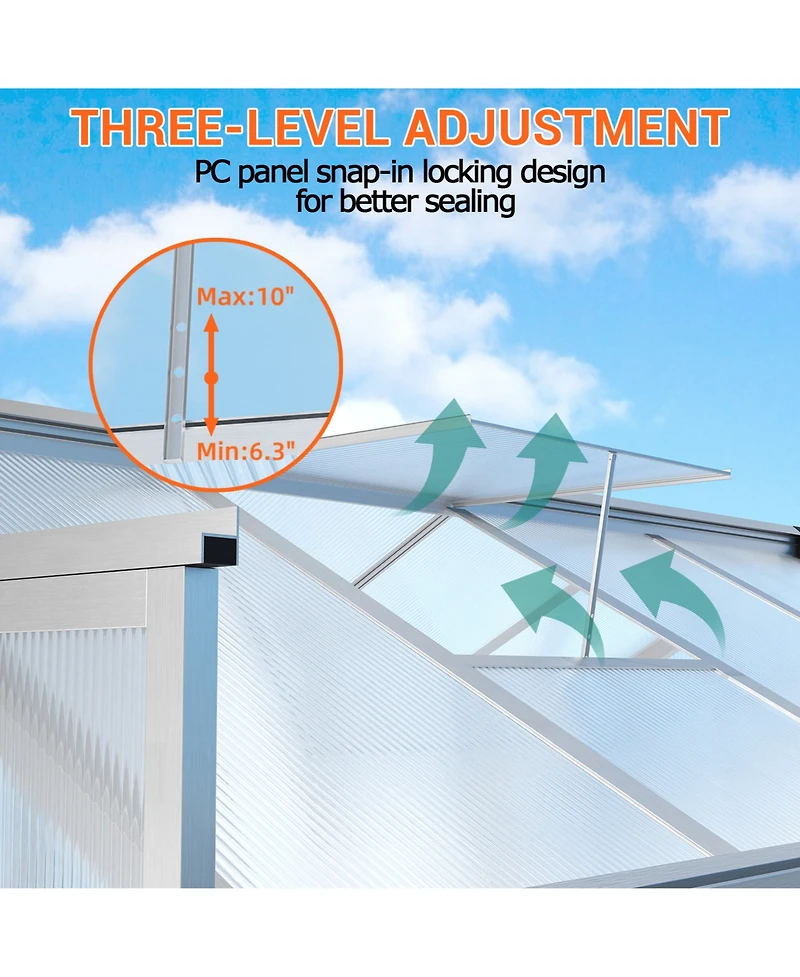 homfan 8W x 12D x 6.5H feet Aluminum Frame Polycarbonate Sun Room with Single Door, Outdoor Patio Greenhouse for Backyard Garden Deck
