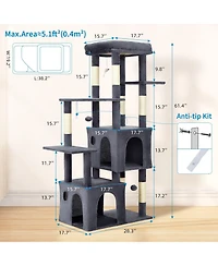homfan 61'' Cat Tree for Large Cats, Heavy-Duty Tower with Perch and 2 Condos, Multi-Level Furniture for Maine Coon, Sisal Scratching Posts & Toys
