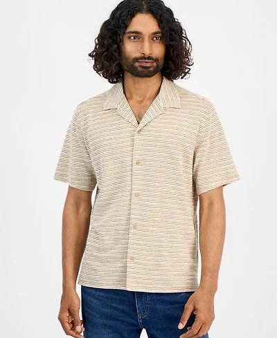 Sun + Stone Men's Short-Sleeve Wave Textured Camp Collar Shirt, Macy's Exclusive