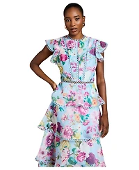 Coast Women's Lace Trim Tiered Organza Midi Dress