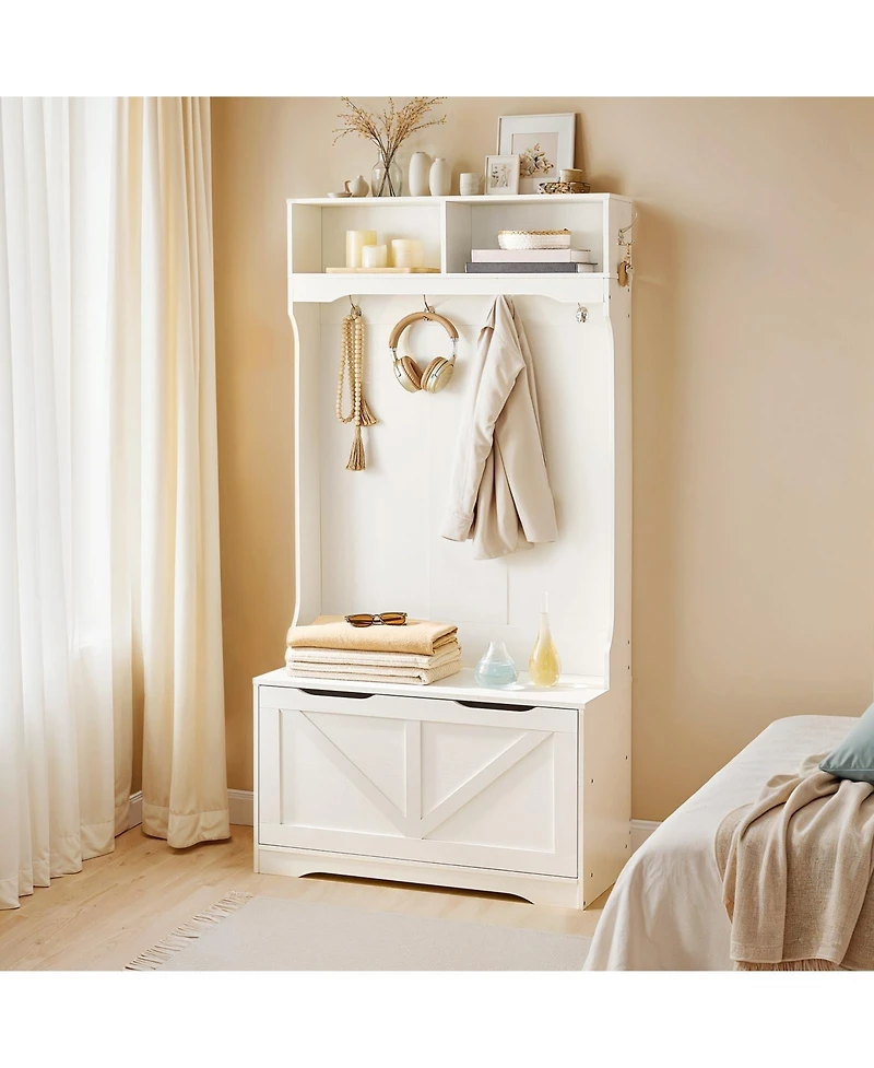 Slickblue Hall Tree with Coat Hooks, Bench and Shoe Storage for Entryway