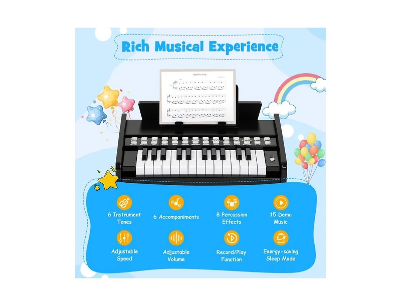 Slickblue 25-Key Kids Piano Keyboard with Adjustable Speed and Volume