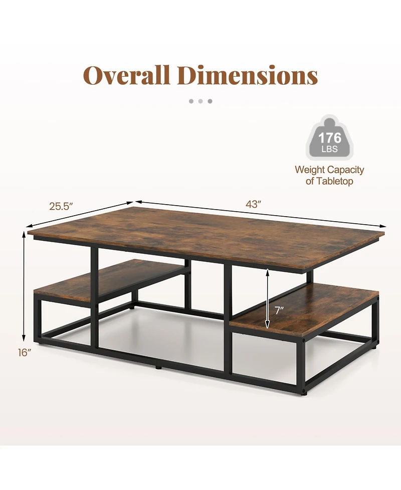 Slickblue Modern Rectangle Coffee Table with Storage Shelf and Open Display Design