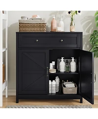 Boyel Living Farmhouse Sideboard Buffet Cabinet with Drawer, Barn Door Storage Adjustable Shelf for Kitchen, Dining Room and Entryway