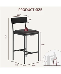 homfan Set of 6 24-Inch Bar Stools Counter Height Upholstered Dining Chairs with Backrest Metal Frame Kitchen Island Seating