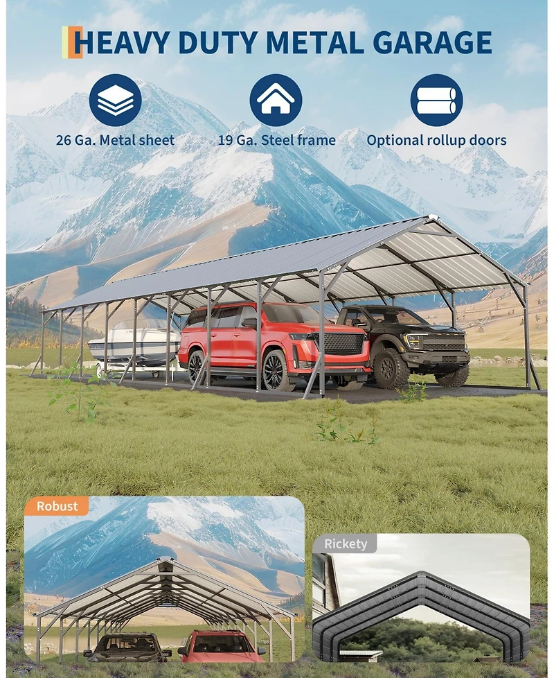 homfan 20 x 40 x 12 Ft Heavy Duty Steel Carport Garage for Cars Trucks Boats Rv, Large Outdoor Metal Vehicle Shelter with Steel Roof