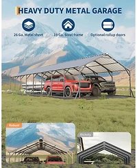 homfan 20 x 40 x 12 Ft Heavy Duty Steel Carport Garage for Cars Trucks Boats Rv, Large Outdoor Metal Vehicle Shelter with Steel Roof