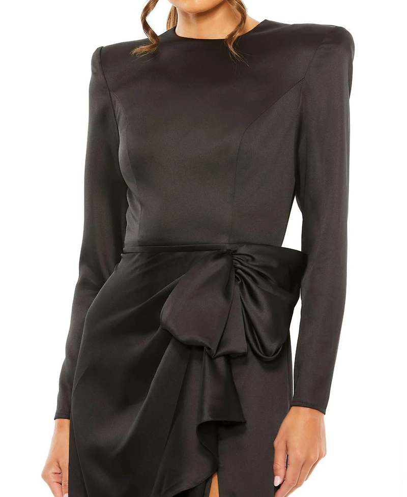 Mac Duggal Women's Long Sleeve Structured Bow Draped Gown