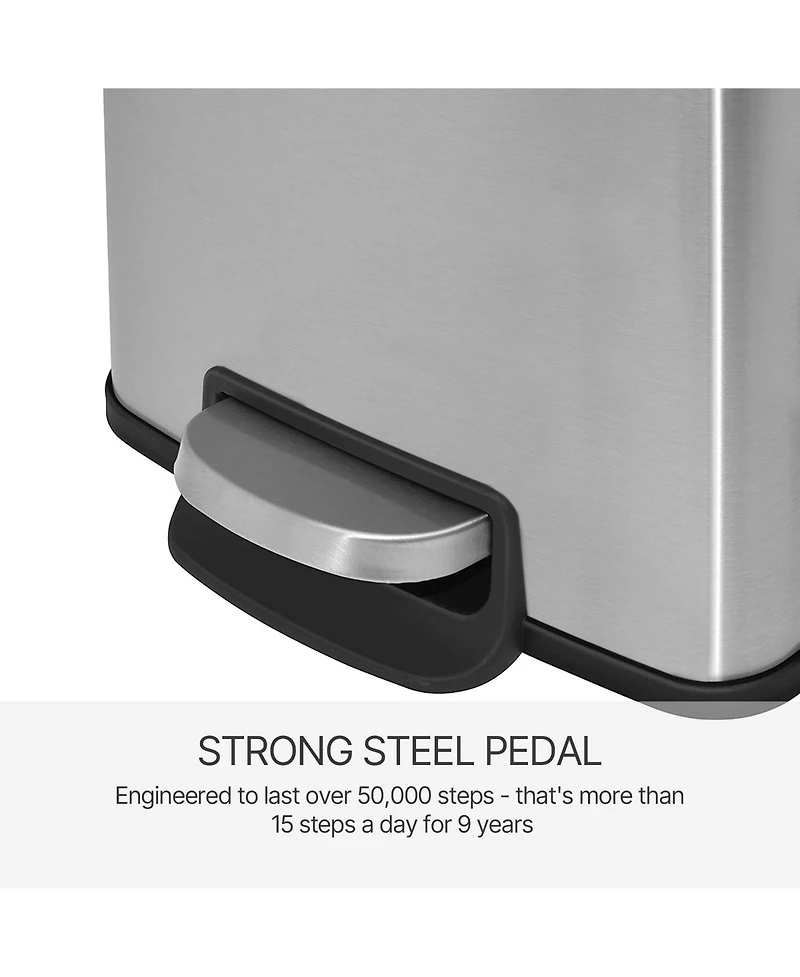 1.3 Gal./5 Liter Rectangular Stainless Steel Step-on Trash Can for Bathroom and Office