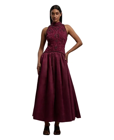 Karen Millen Taffeta High Neck Fit and Flare Dress