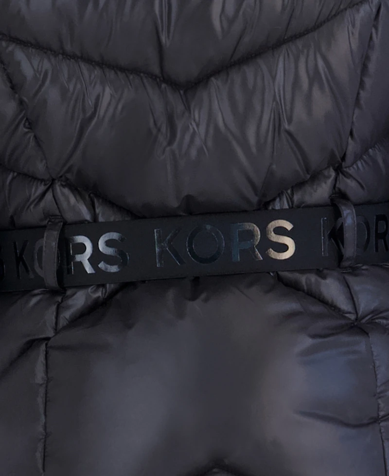 Michael Kors Girls' 5-16 Mk Logo Belted Stadium Length Long-Sleeve Jacket
