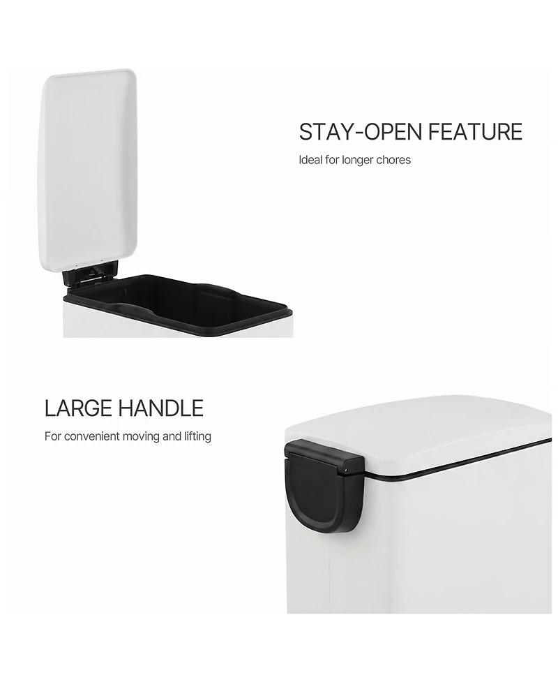 Mega Casa 12 Gal/45 Liter Slim Stainless Steel Step-on Kitchen Trash Can, Hands-Free Foot Pedal, Soft-Close Lid, for Home Office
