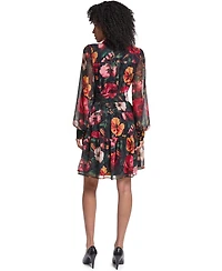 Karl Lagerfeld Paris Women's Printed Grid Chiffon Shirtdress