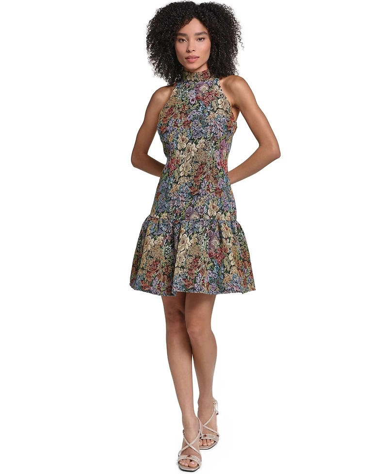 Karl Lagerfeld Paris Women's Floral Tapestry Drop-Waist Fit & Flare Dress