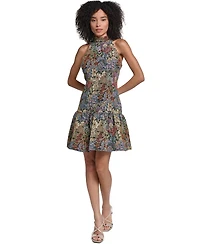 Karl Lagerfeld Paris Women's Floral Tapestry Drop-Waist Fit & Flare Dress