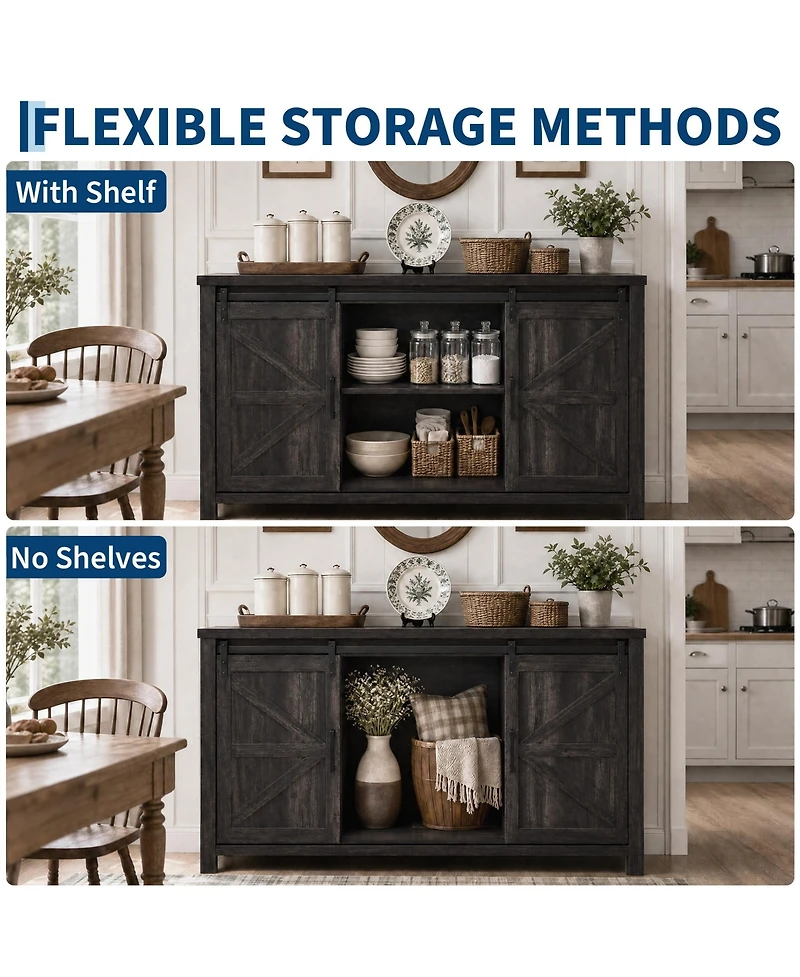 homfan Farmhouse Sliding Barn Door Tv Stand, Rustic Media Console with Adjustable Shelves, Storage Cabinet for Living Room