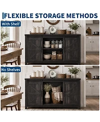 homfan Farmhouse Sliding Barn Door Tv Stand, Rustic Media Console with Adjustable Shelves, Storage Cabinet for Living Room