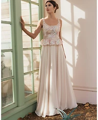 Mac Duggal Petite Embroidered Peplum Top With Chiffon Skirt Gown