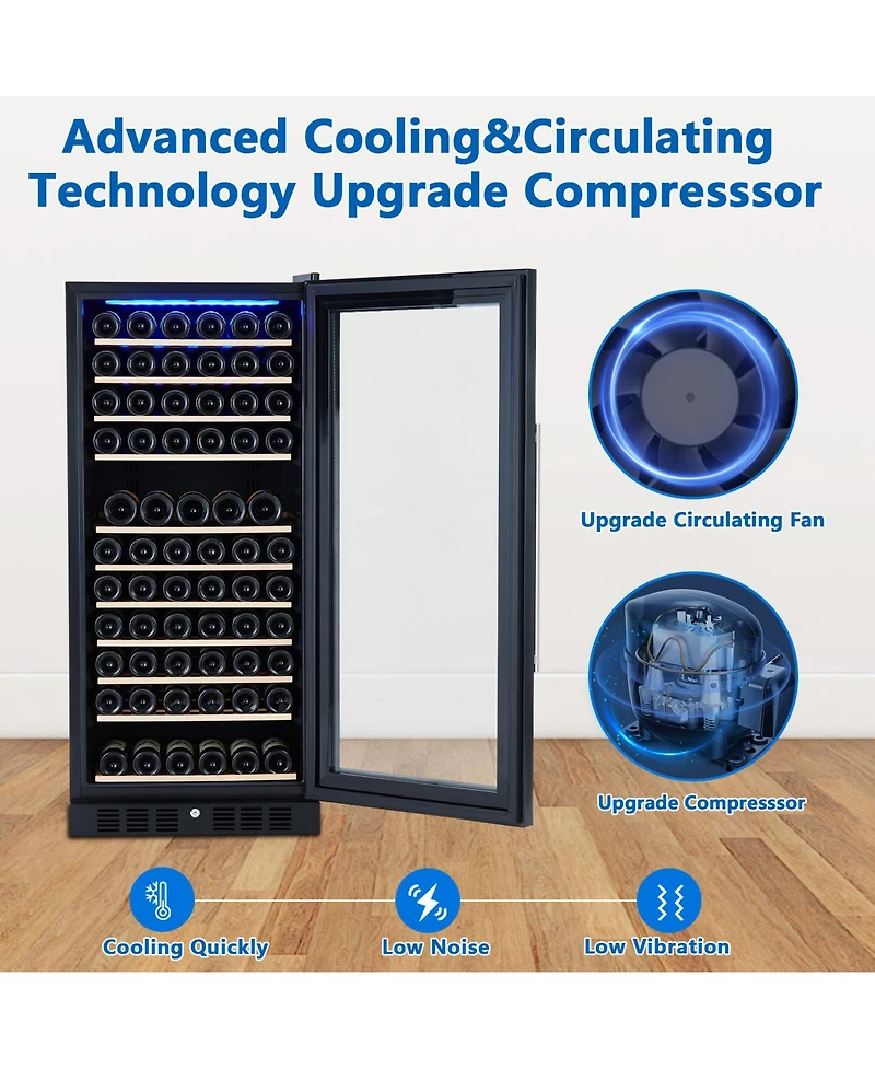 homfan Dual Zone Wine and Beverage Cooler, Quiet Mini Refrigerator with Safety Lock, Stainless Steel Tempered Glass Door Drink Fridge