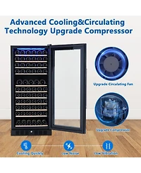 homfan Dual Zone Wine and Beverage Cooler, Quiet Mini Refrigerator with Safety Lock, Stainless Steel Tempered Glass Door Drink Fridge